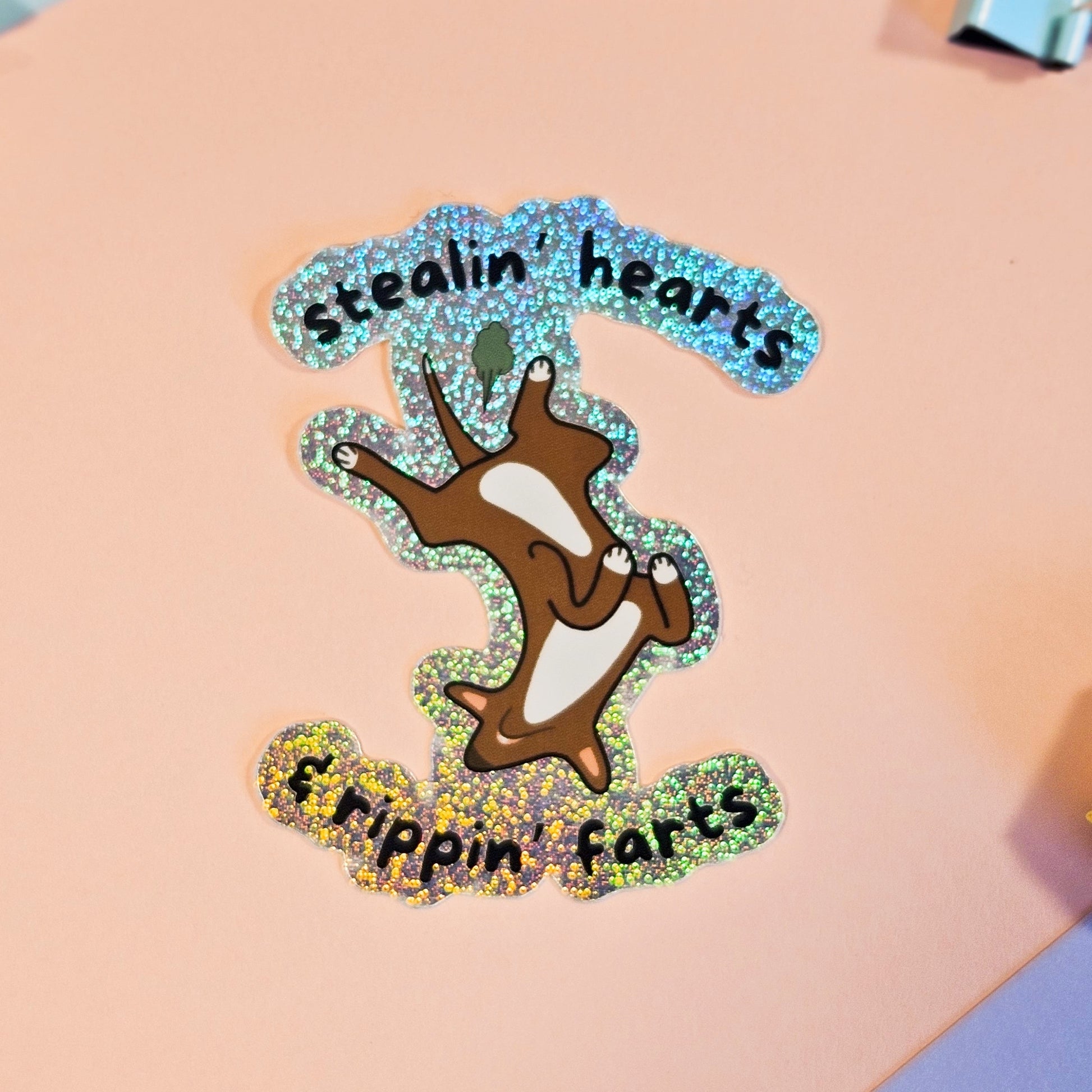 Doggo Hearts n' Farts Holographic Waterproof Sticker